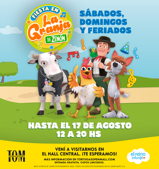 ¡Buenas noticias! La Granja de Zenón sigue en TOM 🎉 ¡Buenas noticias! La Granja de Zenón sigue en TOM 🎉sábados, domingos y feriados · 12 a 20 hs · Hall Central de TOM
